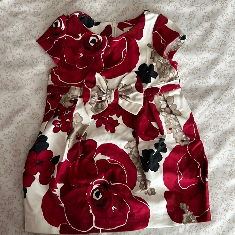 Crazy 8 Infant Girls Holiday Floral Cap Sleeve Black and Red Dress Size 6-12 mon